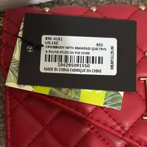 Badgley Mischka Red Quilted Crossbody Chain Bag - Picture 5 of 7